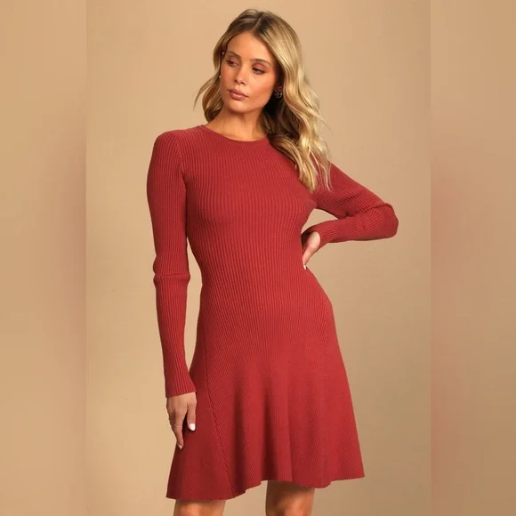 Lulus | Dresses | Rusty Rose Ribbed Knit Skater Dress | Poshmark